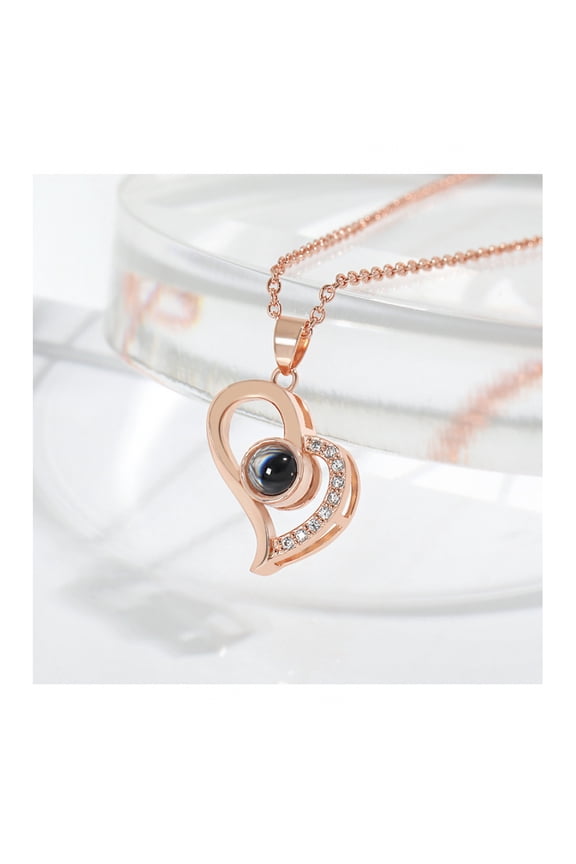 I Love You Projection Necklace for Women Hollow Heart Necklace Memory Clavicle Chain