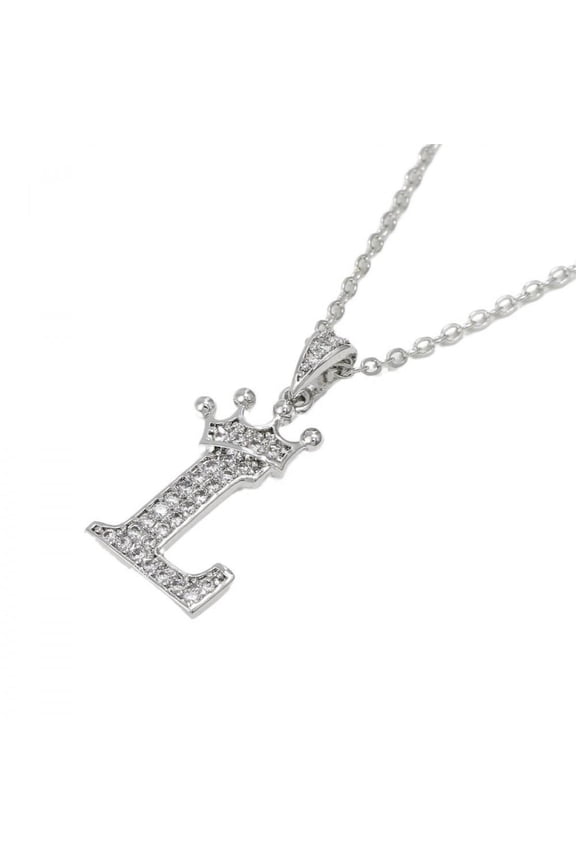 Jewelry Initial Pendant Necklace for Men Womens, 925 Sterling Silver Zirconia Crown Letter Capital Necklace Alphabets from A-Z Figaro Chain Necklace Unisex