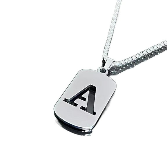 PULABO Jewelry Initial Pendant Necklace for Men Womens, Titanium Steel Square Letter Capital Necklace Alphabets from A-Z Figaro Chain Necklace Unisex