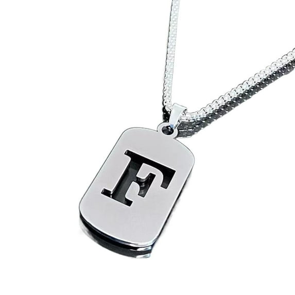 PULABO Jewelry Initial Pendant Necklace for Men Womens, Titanium Steel Square Letter Capital Necklace Alphabets from A-Z Figaro Chain Necklace Unisex