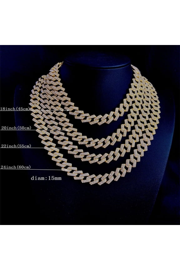 MEN'S FASHION Cuban Link Necklace Cubic Zirconia Copper With White K Golden Plating Statement Jewelry Accessory