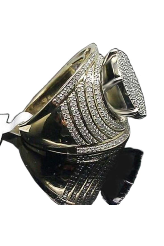 Mens Titanium Ring Wedding Band Cubic Zirconia Ornament Men'S 14K Gold-Plated Ring Oversized Domineering Man'S Ring With Gift Box