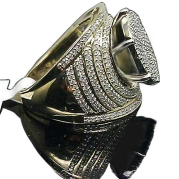 PULABO Mens Titanium Ring Wedding Band Cubic Zirconia Ornament Men'S 14K Gold-Plated Ring Oversized Domineering Man'S Ring With Gift Box