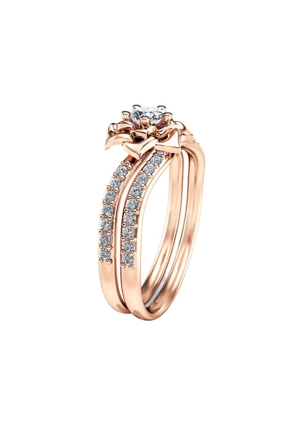 Mens Titanium Ring Wedding Band Cubic Zirconia Summer New Wave-Shaped Rose Flower Plating Rose Gold Couple Rings With Gift Box