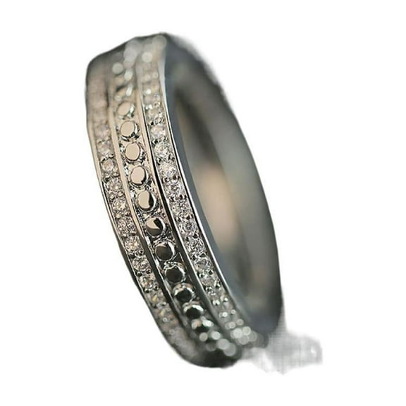 PULABO Mens Titanium Ring Wedding Band Full Circle Double Row Cubic Zirconia Ring Unisex Ring Hand Jewelry With Gift Box