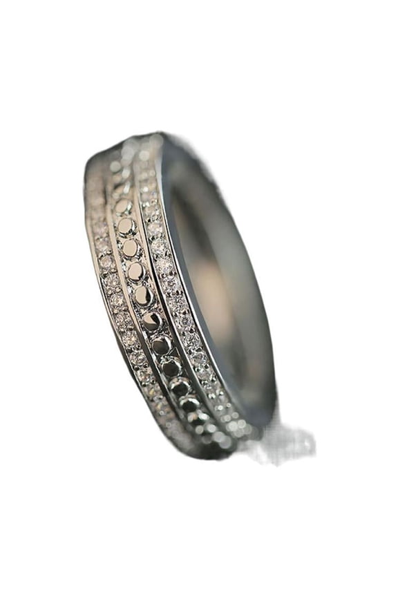 Mens Titanium Ring Wedding Band Full Circle Double Row Cubic Zirconia Ring Unisex Ring Hand Jewelry With Gift Box