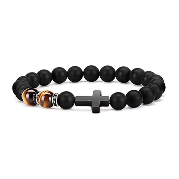 PULABO Mens and Women Bracelet Bracelet for Men Onyx Tigers Eye Beaded Bracelet Religious Christian Bracelet Anniversary Gifts for Men Dad Husband Mens Jewelry