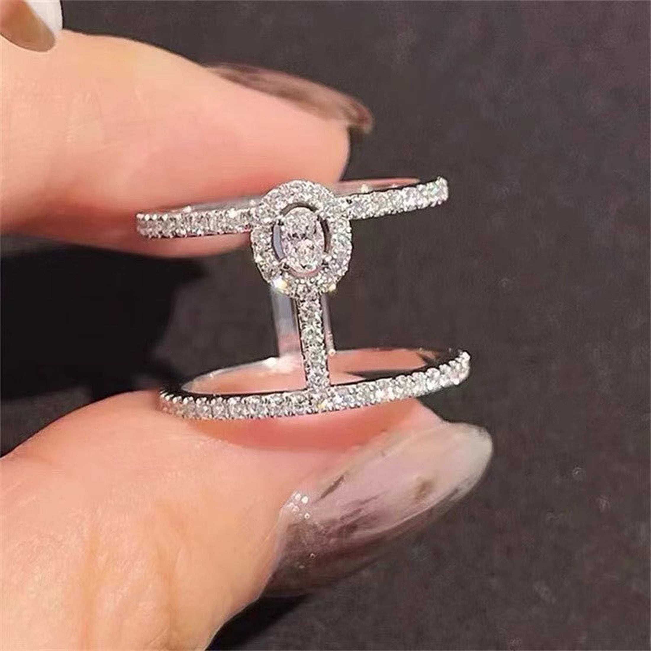 PULABO Women's Oval Stacking Ring Cubic Zirconia 14K White Gold-Plated ...