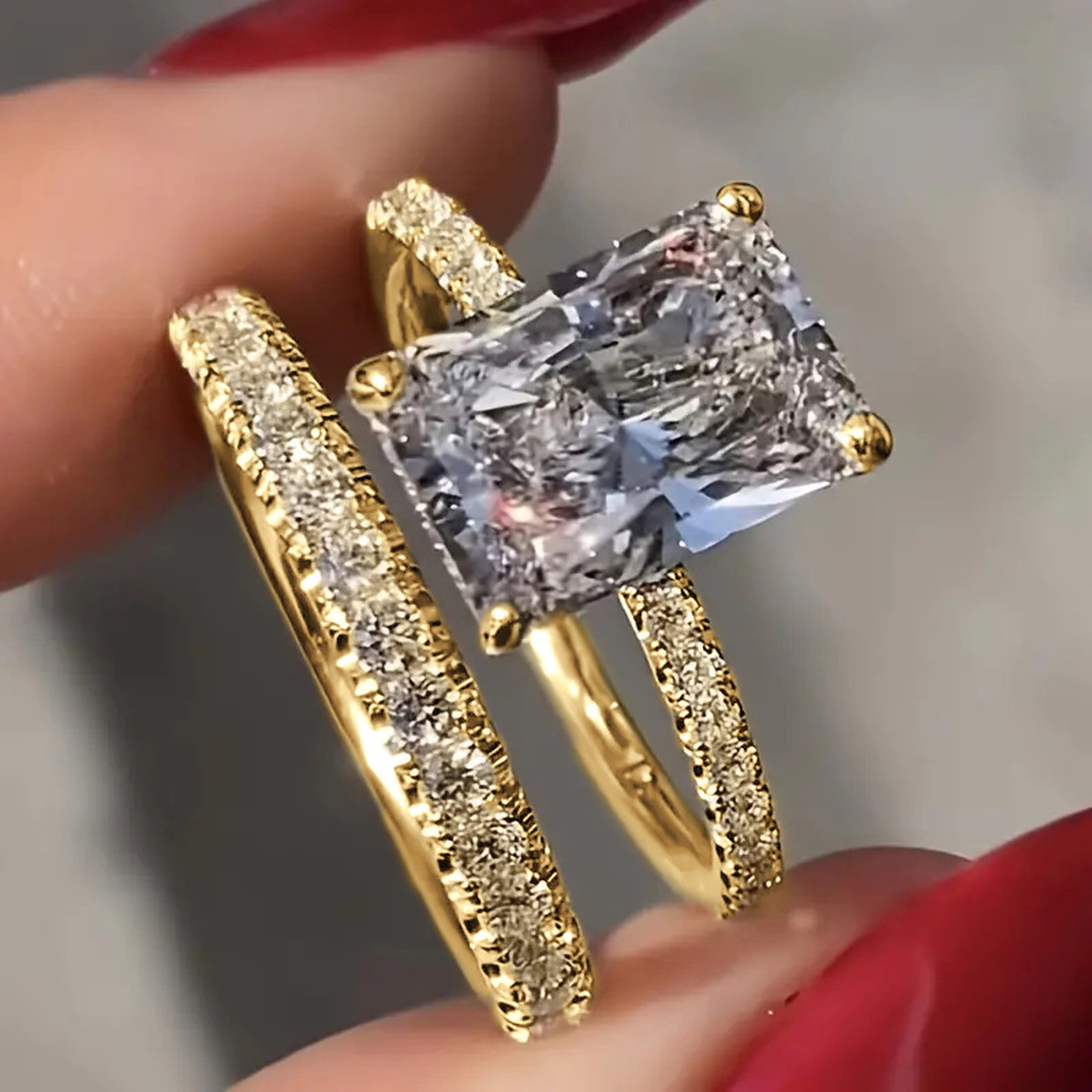 PULABO Princess Men And Women Engagement And Wedding Ring Set Cubic PULABO Princess Men And Women Engagement And Wedding Ring Set Cubic