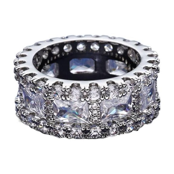 PULABO Titanium Mens Anniversary Wedding Band CZ Comfort Fit Ring Statement Jewelry With White Gift Box Packaging