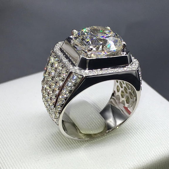 PULABO Titanium Mens Fashion CZ Wedding Ring Comfort Fit Band Statement Jewelry With White Gift Box Packaging