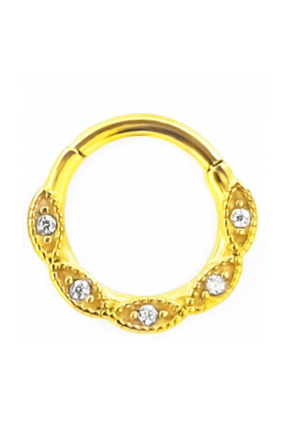 Titanium Micro Cubic Zirconia Hinged Nose Hoop Ring Body Jewelry Unisex