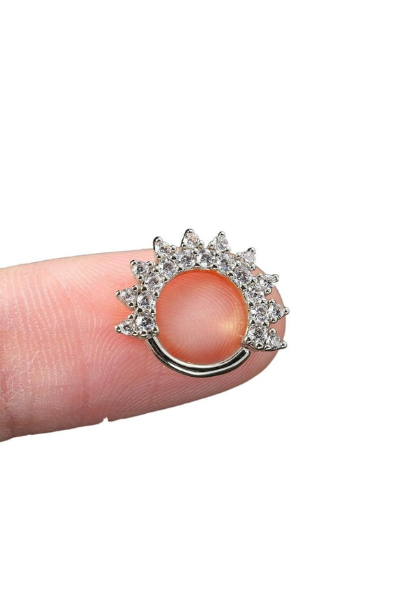 Titanium Micro Cubic Zirconia Hinged Nose Hoop Ring Body Jewelry Unisex