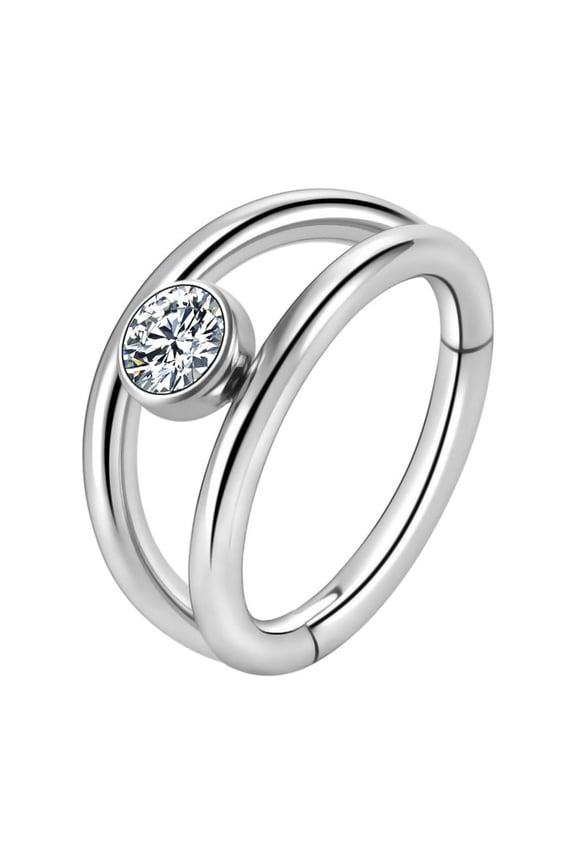 Titanium Micro Cubic Zirconia Hinged Nose Hoop Ring Body Jewelry Unisex