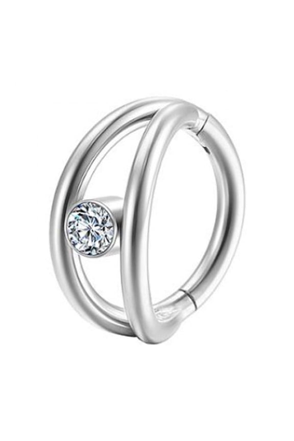 Titanium Micro Cubic Zirconia Hinged Nose Hoop Ring Body Jewelry Unisex