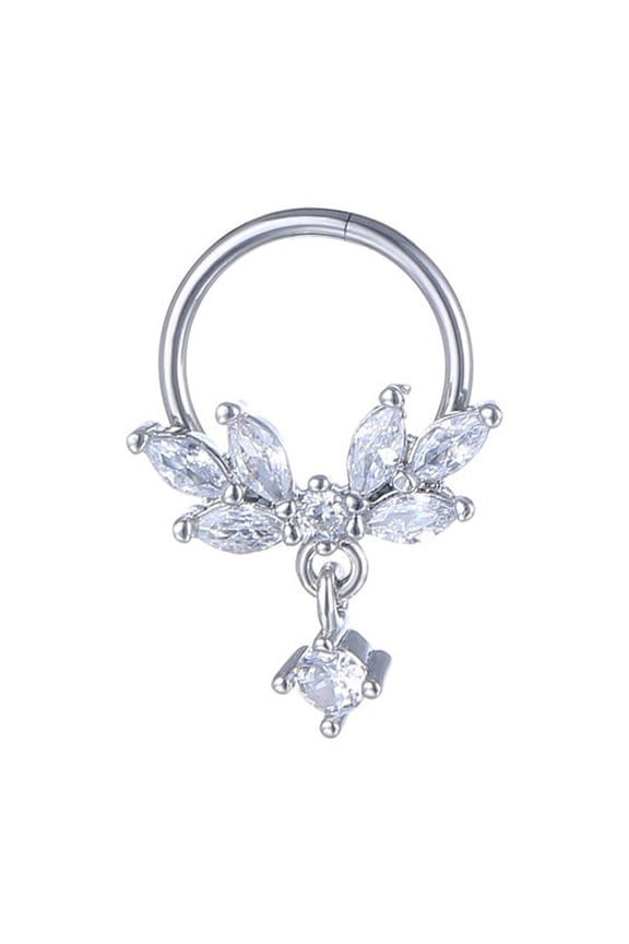 Titanium Micro Cubic Zirconia Hinged Nose Hoop Ring Body Jewelry Unisex