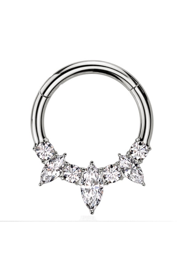 Titanium Micro Cubic Zirconia Hinged Nose Hoop Ring Body Jewelry Unisex