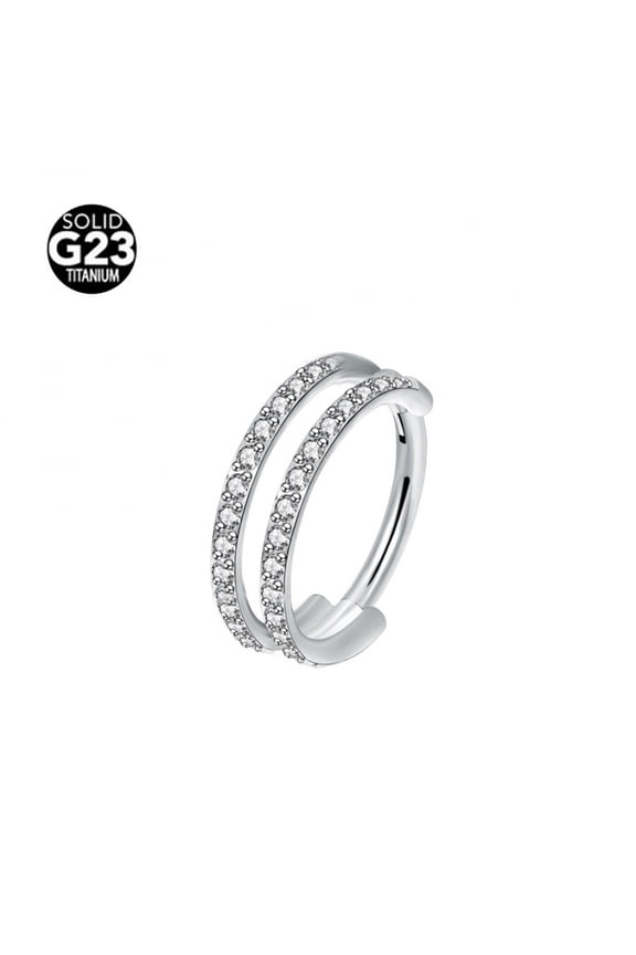 Titanium Micro Cubic Zirconia Hinged Nose Hoop Ring Body Jewelry Unisex