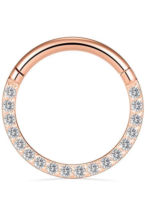 Titanium Micro Cubic Zirconia Hinged Nose Hoop Ring Body Jewelry Unisex