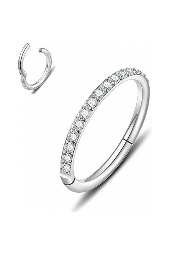 Titanium Micro Cubic Zirconia Hinged Nose Hoop Ring Body Jewelry Unisex