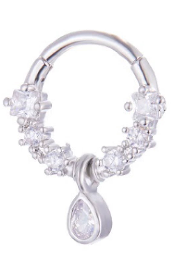 Titanium Micro Cubic Zirconia Hinged Nose Hoop Ring Body Jewelry Unisex