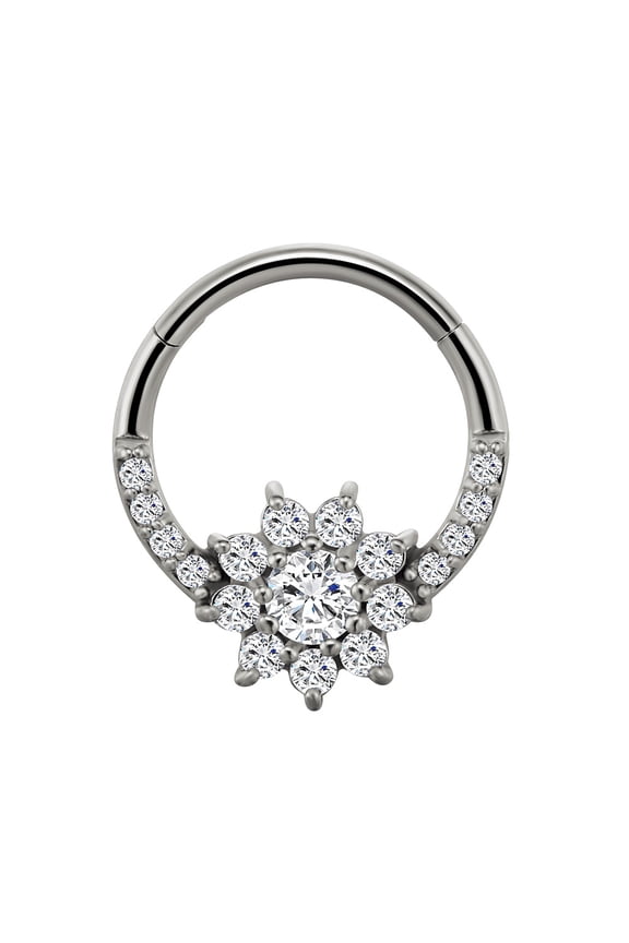 Titanium Micro Cubic Zirconia Hinged Nose Hoop Ring Body Jewelry Unisex