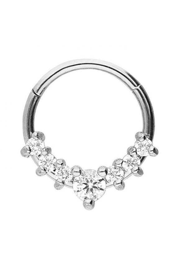 Titanium Micro Cubic Zirconia Hinged Nose Hoop Ring Body Jewelry Unisex