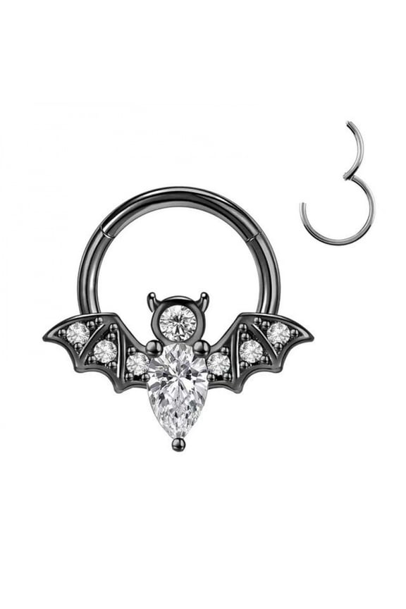 Titanium Micro Cubic Zirconia Hinged Nose Hoop Ring Body Jewelry Unisex