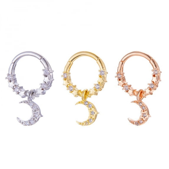 PULABO Titanium Micro Cubic Zirconia Hinged Nose Hoop Ring Body Jewelry Unisex