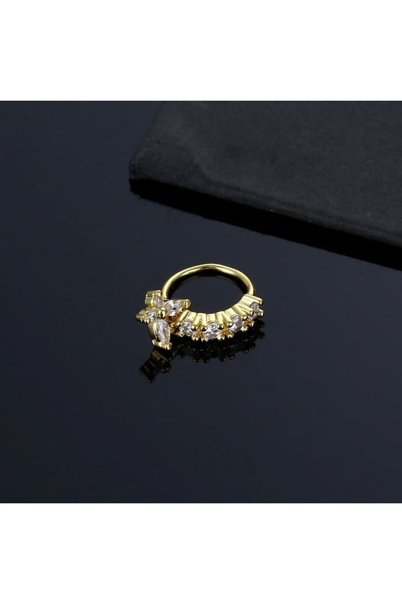 Titanium Micro Cubic Zirconia Hinged Nose Hoop Ring Body Jewelry Unisex