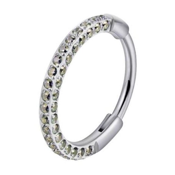 PULABO Titanium Triple Sided Micro Gem Hinged Nose Hoop Beauty Mark Jewelry