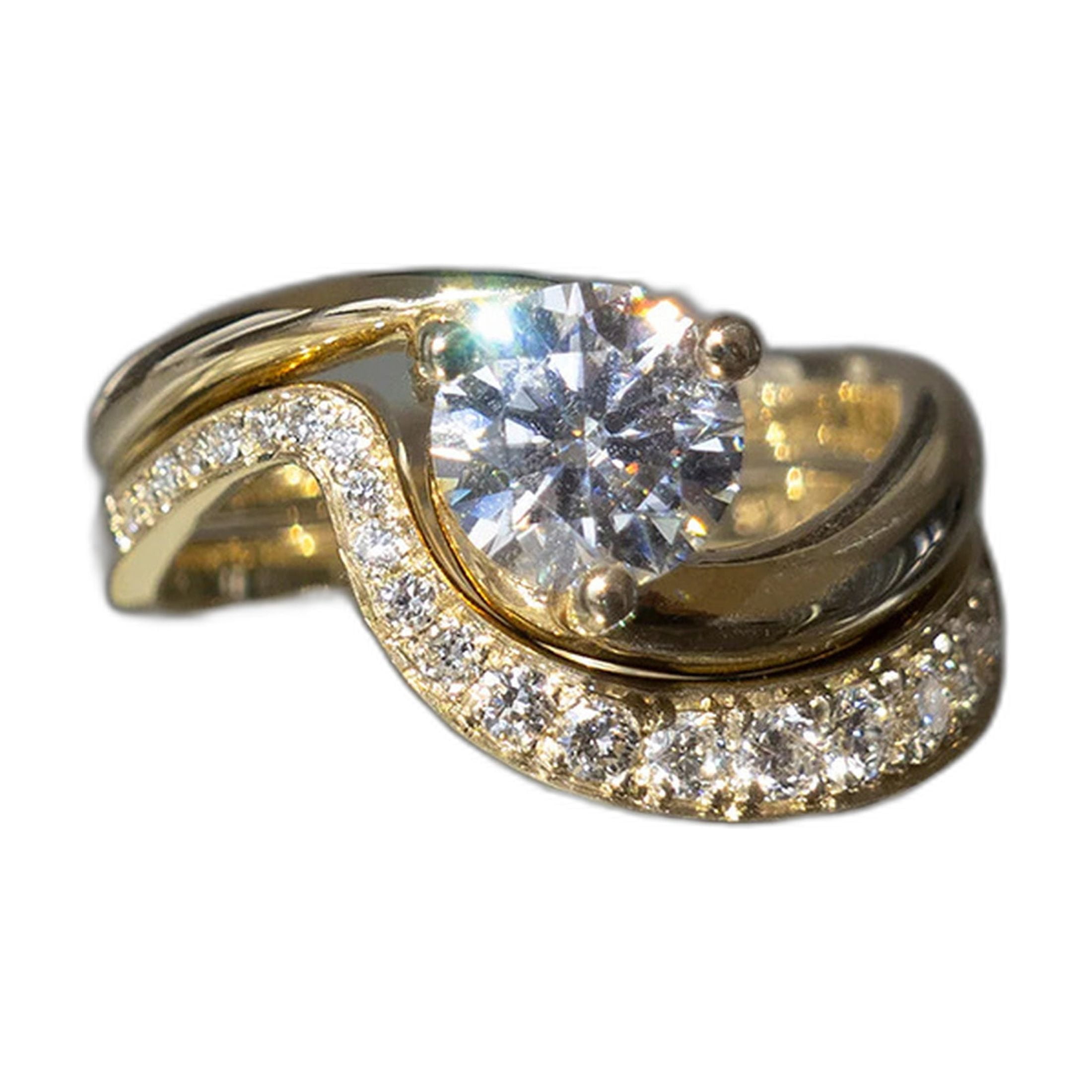 PULABO Wave Men And Women Engagement And Wedding Ring Set Cubic PULABO Wave Men And Women Engagement And Wedding Ring Set Cubic