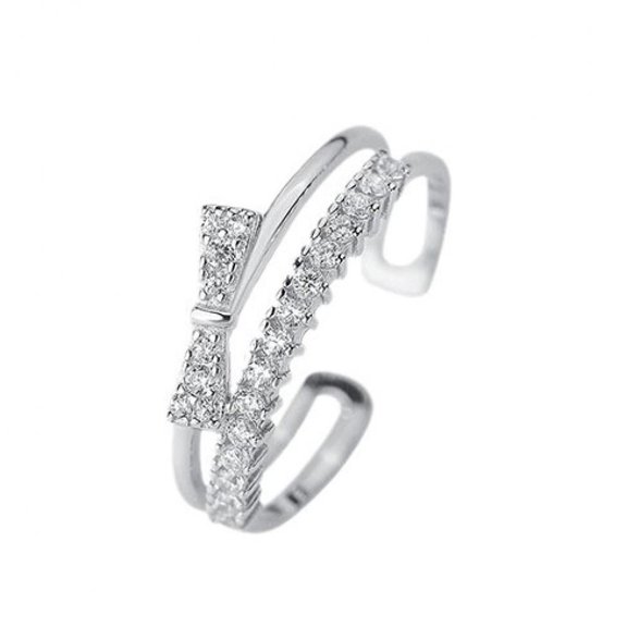 PULABO Women 925 Sterling Silver Butterfly Bow Double circle Multiple Cubic Zirconia Thumb Ring Rings Women's Jewelry Lady Gifts