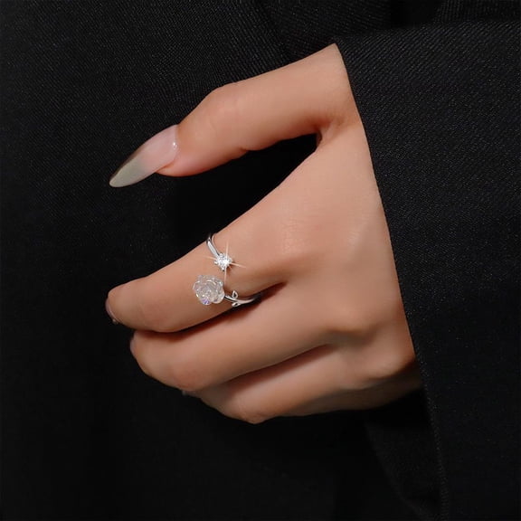 PULABO Women 925 Sterling Silver Flower Peony Cubic Zirconia Thumb Ring Stress Anxiety Rings Women's Jewelry Lady Birthday Mother's Day Gifts