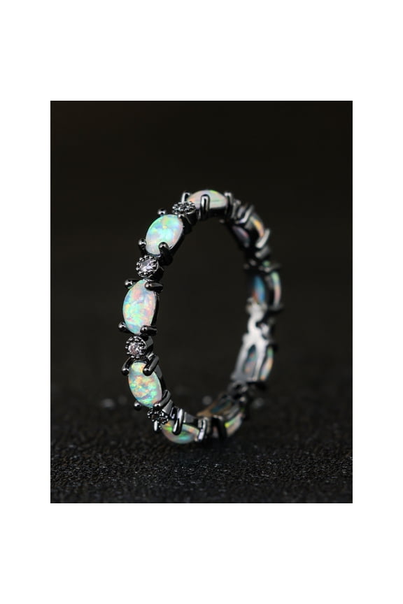 Women Multi-Gemstone Ring Copper Platinum Plated With Moissanite