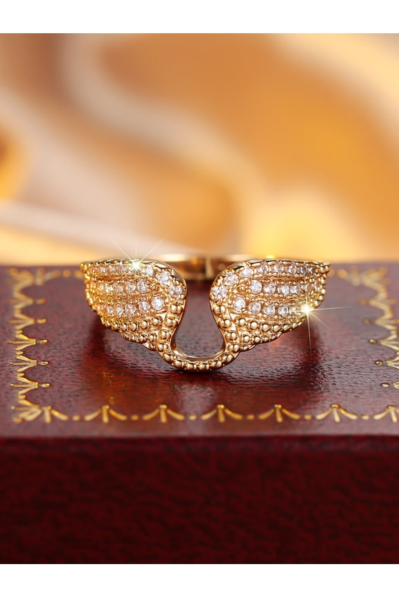 Women Round White Moissanite Stone Wings Design Ring