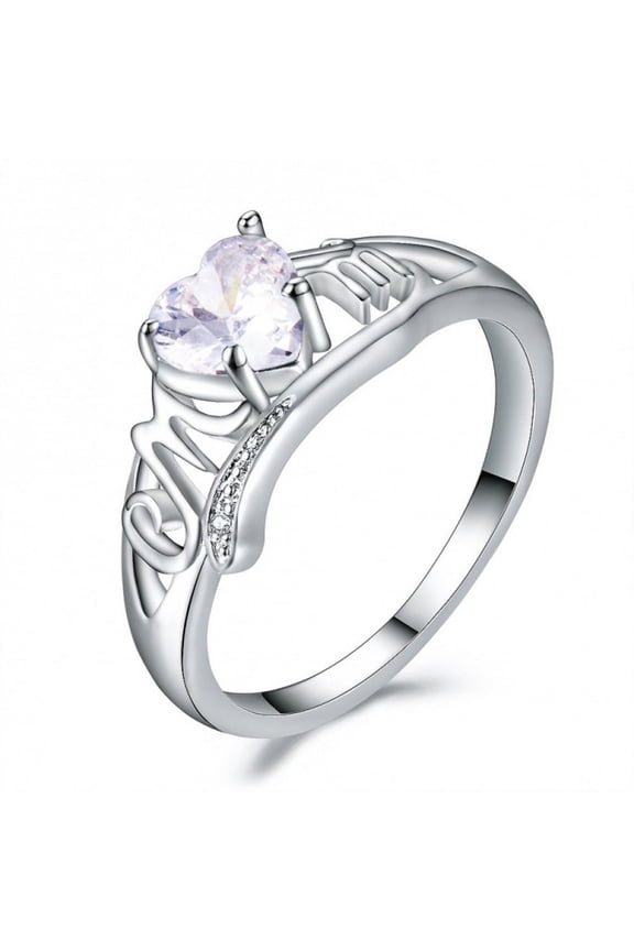 Women Shape Heart Platinum Plated Blue Moissanite Mot 'S Day Ring