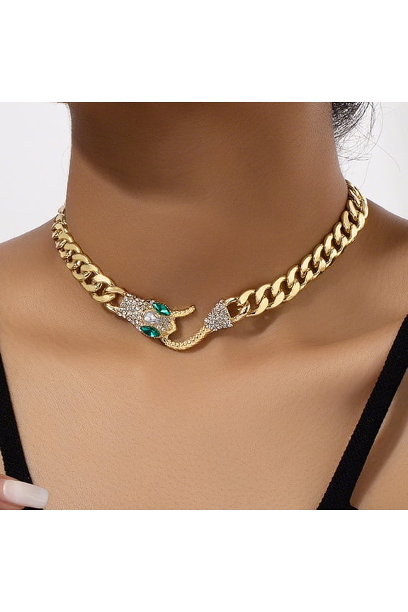 Women SnakeCopper Pearl Chain Necklace Hip Hop Ladies Necklace