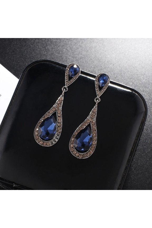 Women Vintage Bridal Wedding Dress Earrings Geometric Water Drop Crystal Earrings Ear Studs
