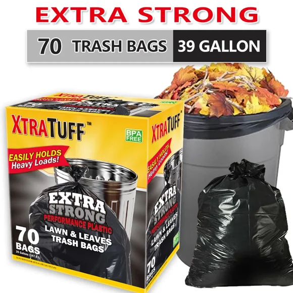 PULANLA Disposable Garbage Bag - 70-Pack Tear Resistant Trash Bags, 39-Gallon Capacity, Heavy-Duty Large Trash Bags for Home, Office & Commercial Use
