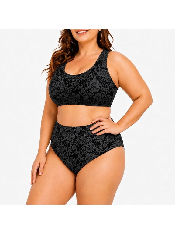 Women's Plus Size 3-Piece Seamless Wireless Bra, Brief and Boyshort Set, Obsidian Floral, 3XL