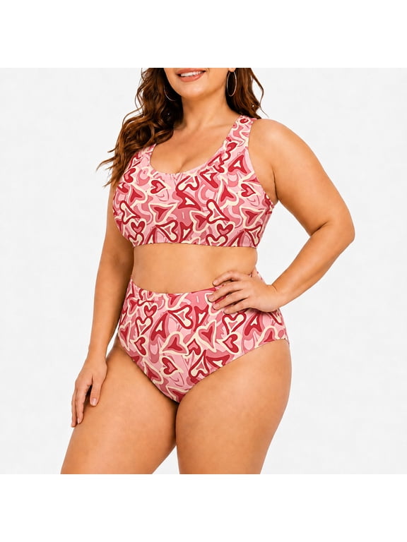 Women's Plus Size 3-Piece Seamless Wireless Bra, Brief and Boyshort Set, Scattered Hearts, 2XL
