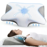 PULATREE Cervical Pillow, Relieves Neck Pain, Memory Foam Pillow, Suitable for Side and Stomach Sleeping, Gray and White
