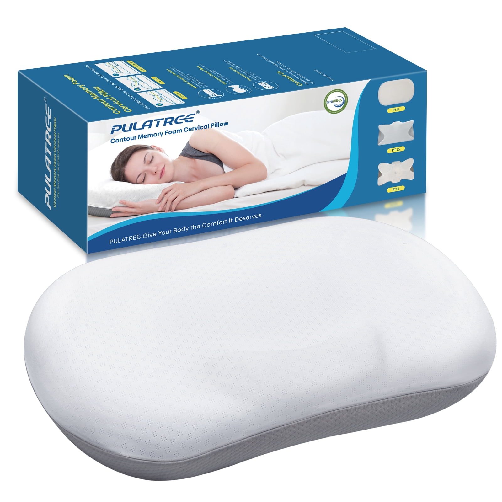 PULATREE Memory Foam Neck Pillow Relieves Sleeping Pain, Suitable for