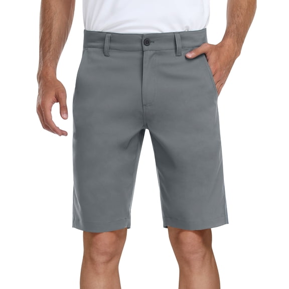 PULI Men’s 10" Golf Shorts Dress Casual Summer Flat Front Lightweight Travel Shorts with Pockets