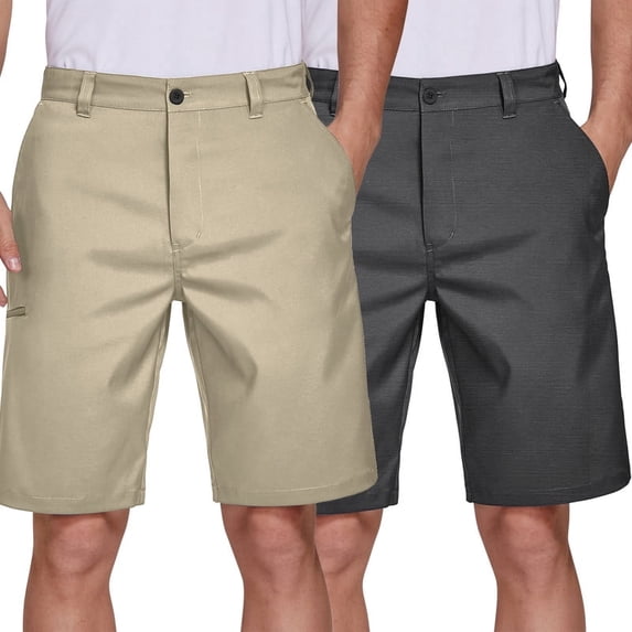 2-Pack PULI Men’s Golf Hybrid Dress Shorts Lightweight Quick-Dry Summer Flat Front Casual Shorts with Pockets