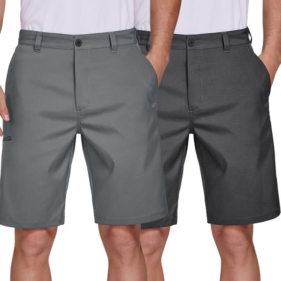 2-Pack PULI Men’s Golf Hybrid Dress Shorts Lightweight Quick-Dry Summer Flat Front Casual Shorts with Pockets