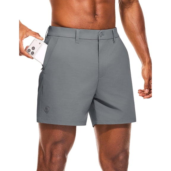 PULI Men's Golf Shorts 5" Inseam Stretch Waterproof Hybrid Performance Shorts with 5 Pockets for Travel, Hiking, Casual and Business