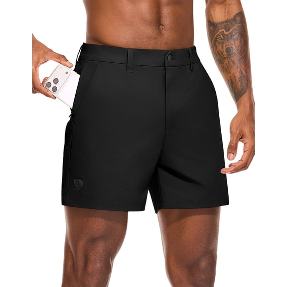PULI Men's Golf Shorts 5" Inseam Stretch Waterproof Hybrid Performance Shorts with 5 Pockets for Travel, Hiking, Casual and Business