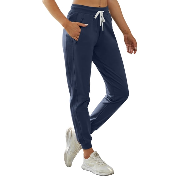 PULI Women's Cotton Jogger Sweatpants, Ribbed Splicing Lounge Pants, Tapered Athletic Workout Joggers with Zipper Pocket